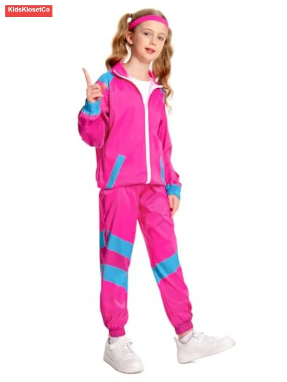 Kids Boys 80s Retro Tracksuit Costume Set with Headband Long Sleeve